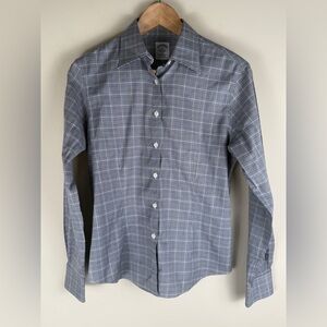Brooks Brothers Fitted Non Iron Dress Shirt Women's 6 Black White Plaid Long Slv